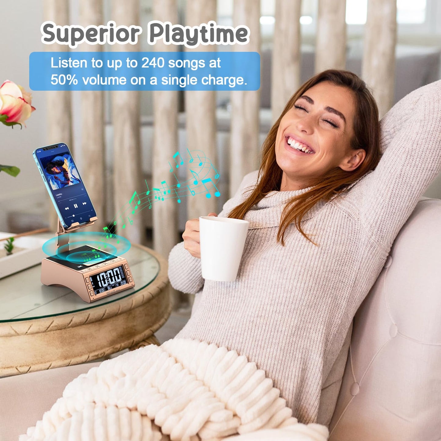 TechGlow Foldable Cellphone Stand with Bluetooth Speaker Charging Station Birthday Gifts for Men Women Mother Father Boy Girl Teens Cool Tech Gadgets-Rose Gold