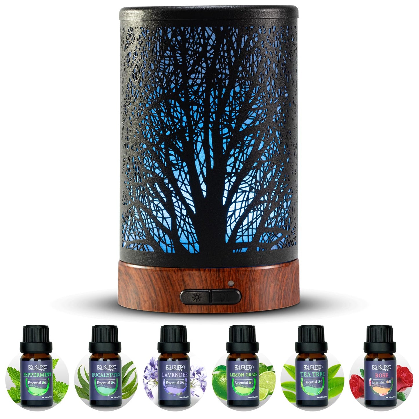 Oil Diffuser with Essential Oils Set – Aromatherapy Diffuser 150ml with 6 Essential Oils Set, Diffuser for Essential Oils, Auto Off Protection 7 Colors Night Light Gifts for Mom(Diffuser & Oils Set)