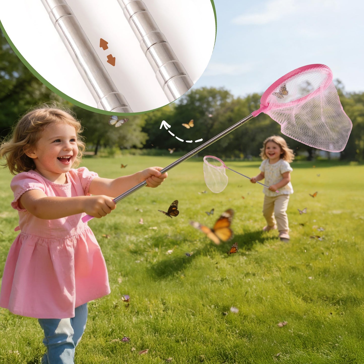 ROBOTIME 2-Person Bug Catcher Kit for Kids - Complete Pink Outdoor Explorer Set with Double Tools for Siblings & Friends (Ages 3+)