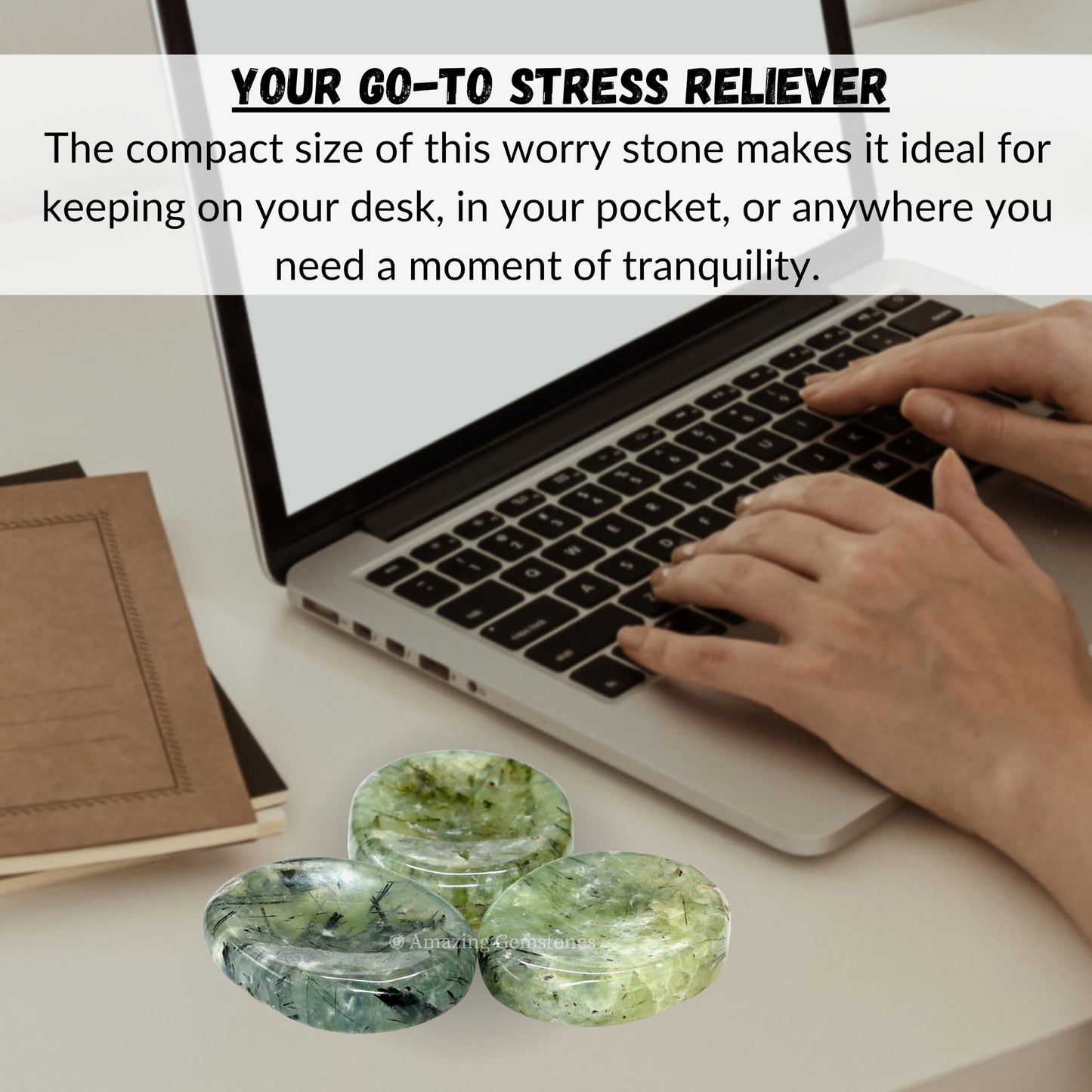Amazing Gemstone Prehnite Worry Stone, Healing Crystals - Piedra Crystal Fidget for Gift, Meditation, Calming, Relaxation, Stress Relief