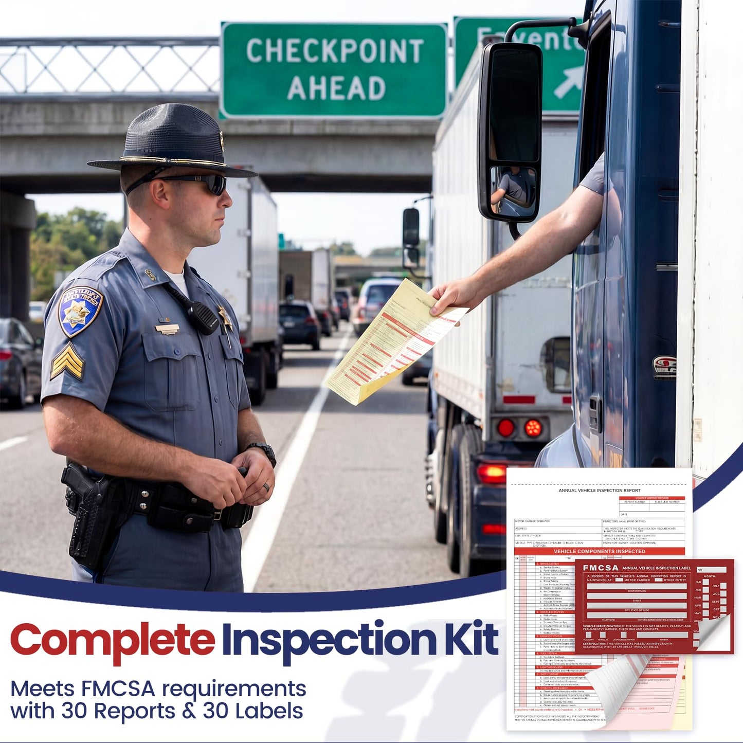 Annual Vehicle Inspection Record Kit – 3-Part NCR Forms (30 Sets) + High-Visibility Adhesive Labels (30) – for Trucks & Fleet Recordkeeping | Supports 49 CFR §396.17