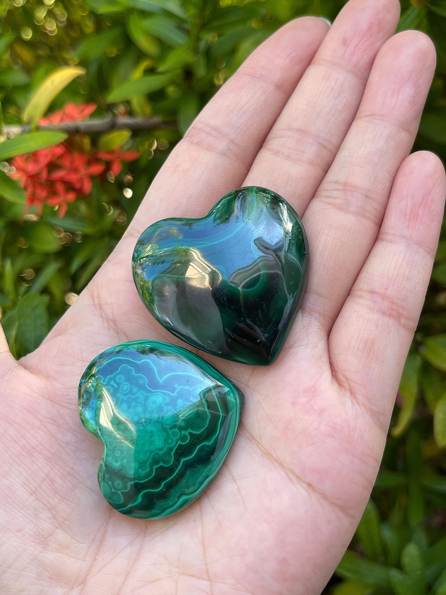 Malachite Gemstone Hearts, Polished Malachite Puffy Hearts, Malachite Crystal Palm Stone, Malachite Healing Crystal Hearts (1 Heart)