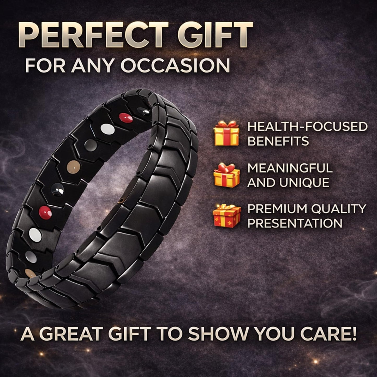 KYOSI Magnetic Bracelets for Men 5 Elements, Wide Stainless Steel Bracelet Link Adjustable, Magnet Bracelet Mens Gift (Black)