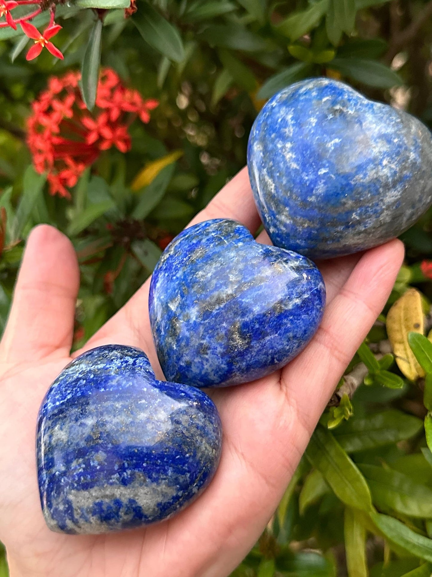 Lapis Lazuli Gemstone Hearts, Polished Lapis Lazuli Puffy Hearts, Lapis Lazuli Crystal Palm Stone, Lapis Lazuli Healing Crystal Hearts (1 Heart)