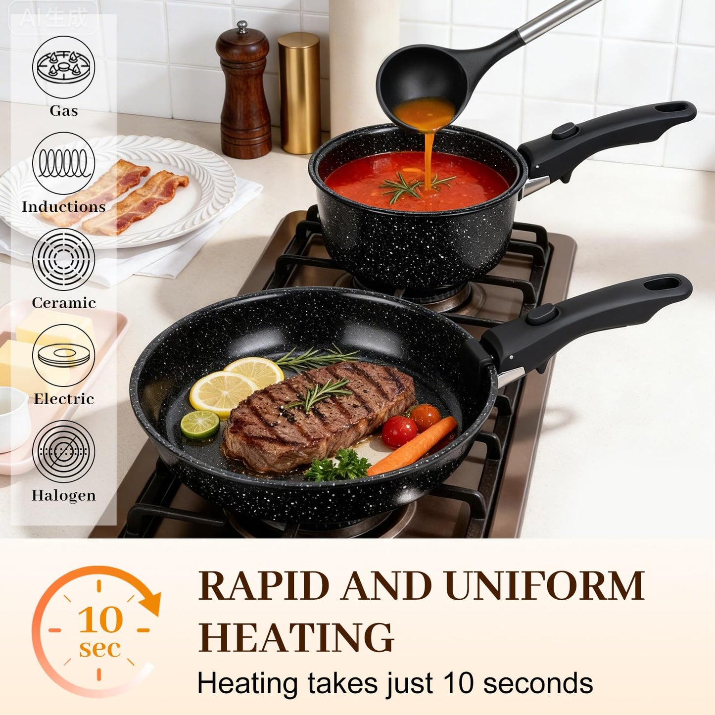 Colourcoco Pots and Pans Set - Non Stick 25 Pieces Cookware Set Pots and Pans with Detachable Handles, Includes Pans, Pots, Utensils, Trivets for Hot Dishes, Lids, Space-Saving Cookware