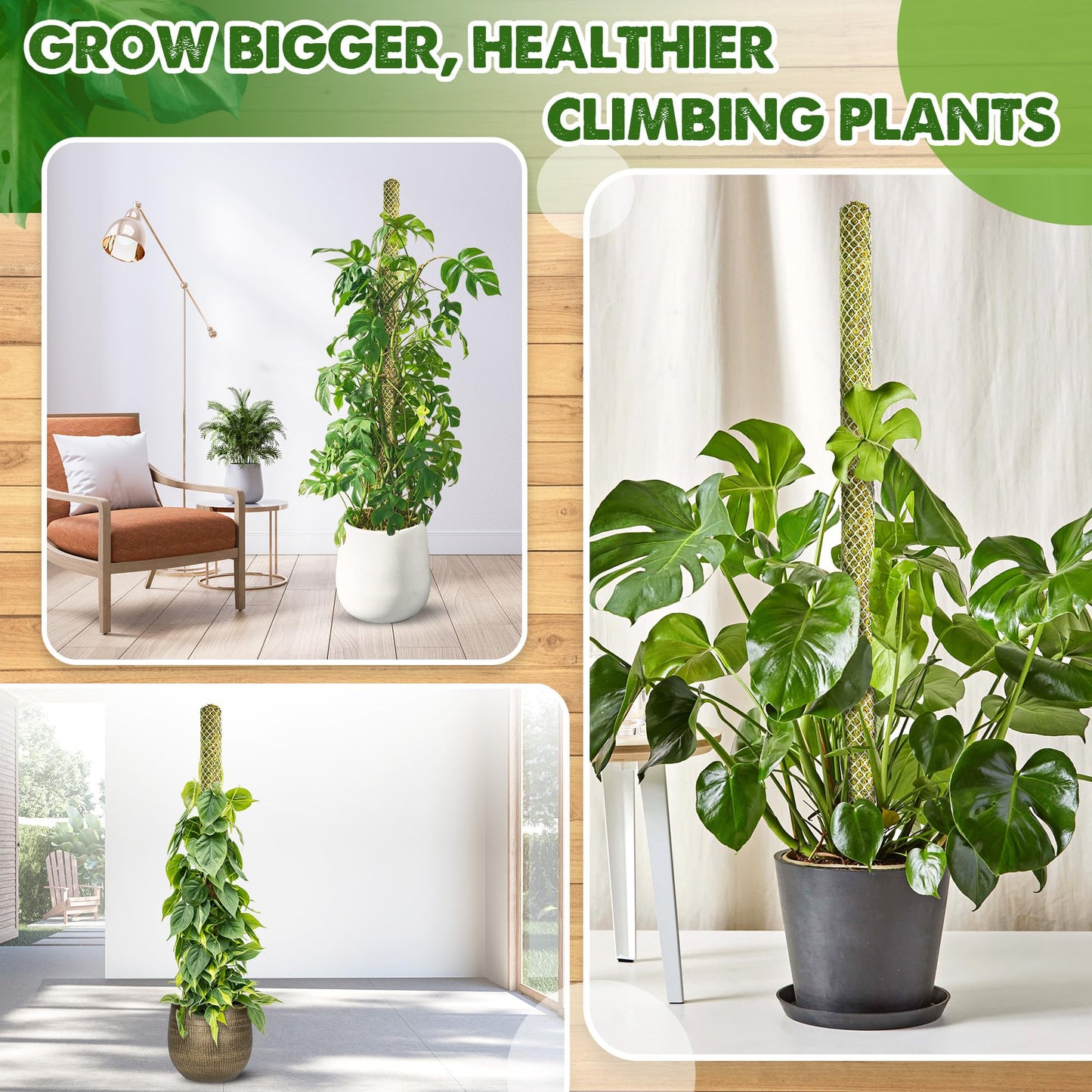 DUSPRO 2 Pack 22" White Stackable Mesh Moss Pole for Plants – Extendable Up to 39", Natural Forest Moss Pole Monstera Plant Support, Moss Stick for Climbing Plants, Indoor Plant Stakes Accessories