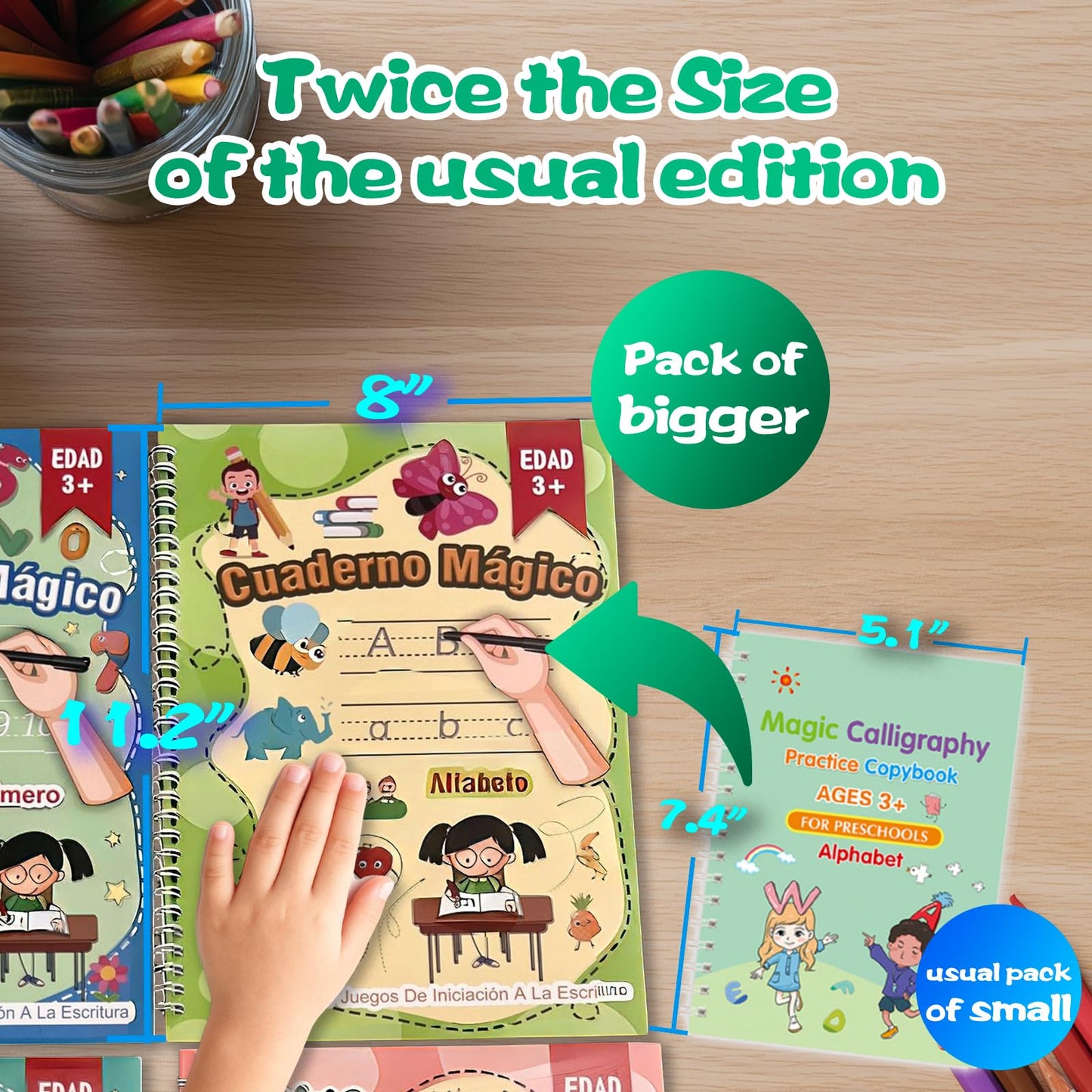 KILOGOGRAPH Magic Grooved Writing Practice for Kids - A4 Big Size Spanish Pre K Tracing Practice Book, Reusable Preschool Handwriting Workbooks Without Tears, 4-Theme Copybooks Pen (Spanish, Big)