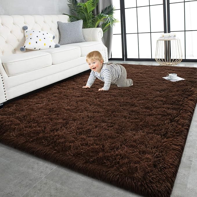 TWINNIS Super Soft Shaggy Rugs Fluffy Carpets, 5x8 Feet, Indoor Modern Plush Area Rugs for Living Room Bedroom Kids Room Nursery Home Decor, Upgrade Anti-Skid Rectangular Fuzzy Rug, Brown