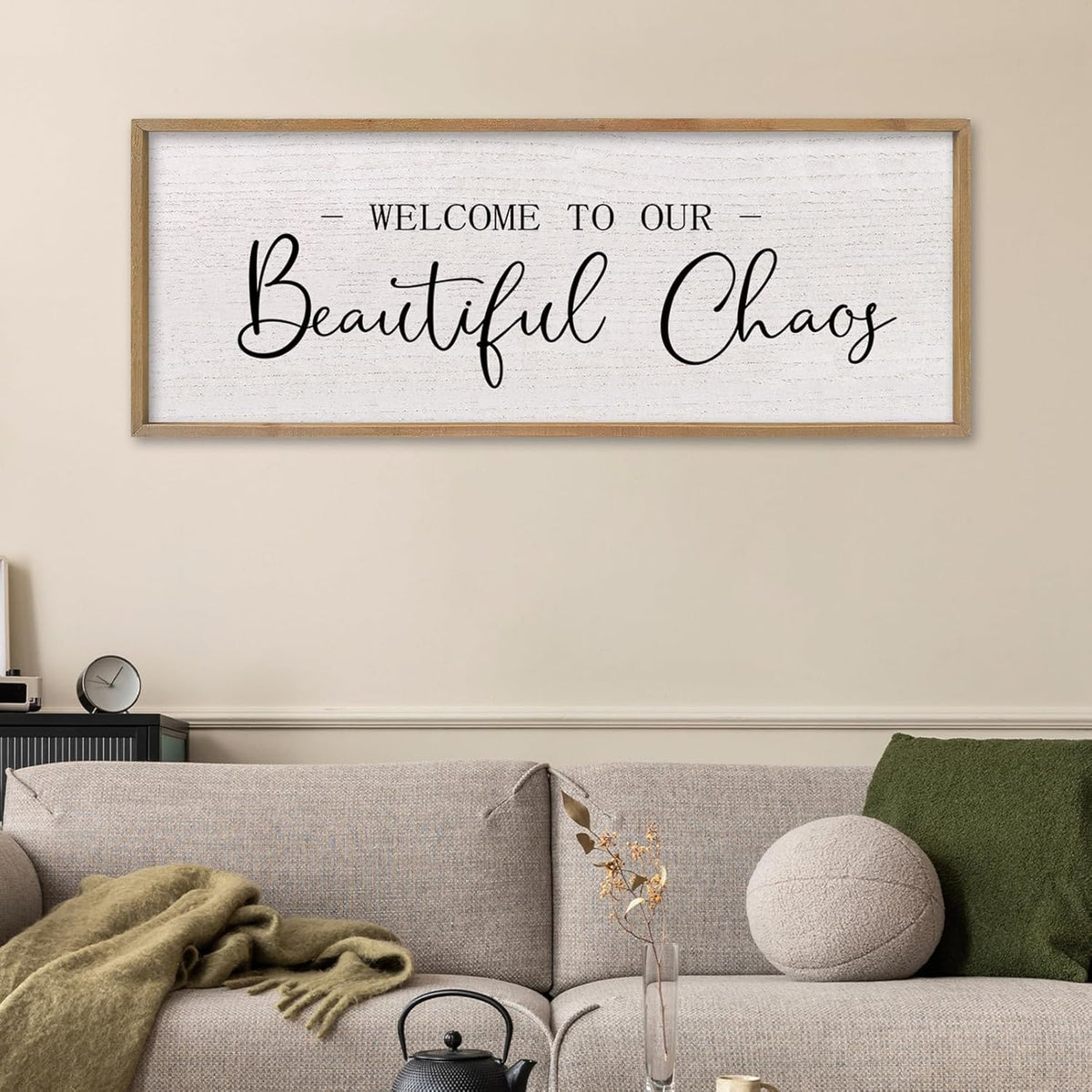 comurdyo Welcome To Our Beautiful Chaos Wall Decor Art 40"X15" for Home Entryway Sign Large Wood Framed Wall Hanging (Wood)
