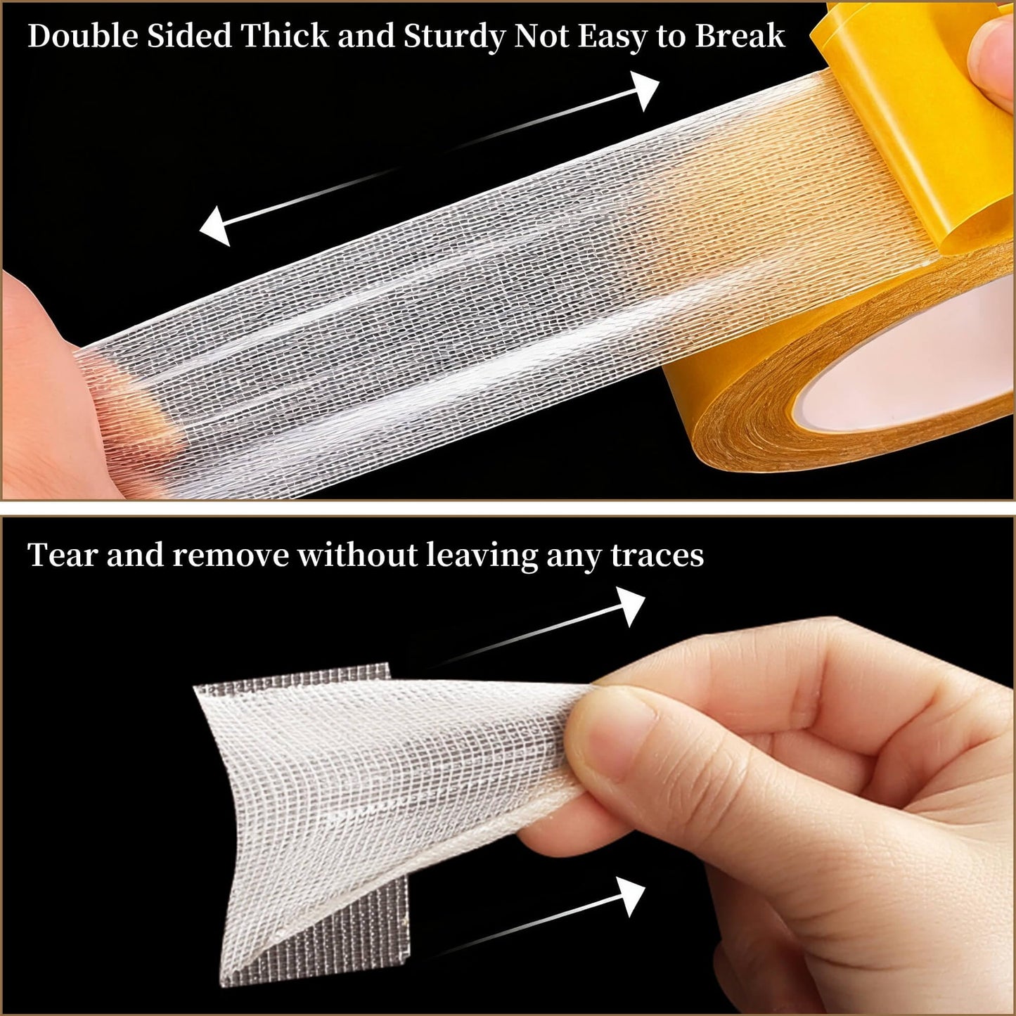 3 Rolls Tearable Double Sided Tape - 2”x 33 Ft Per Roll Heavy-Duty Removable Adhesive No-Scissors Hand-Tear Design Strong Hold No Residue Waterproof Multipurpose Mounting Tape for Carpets Photo Walls
