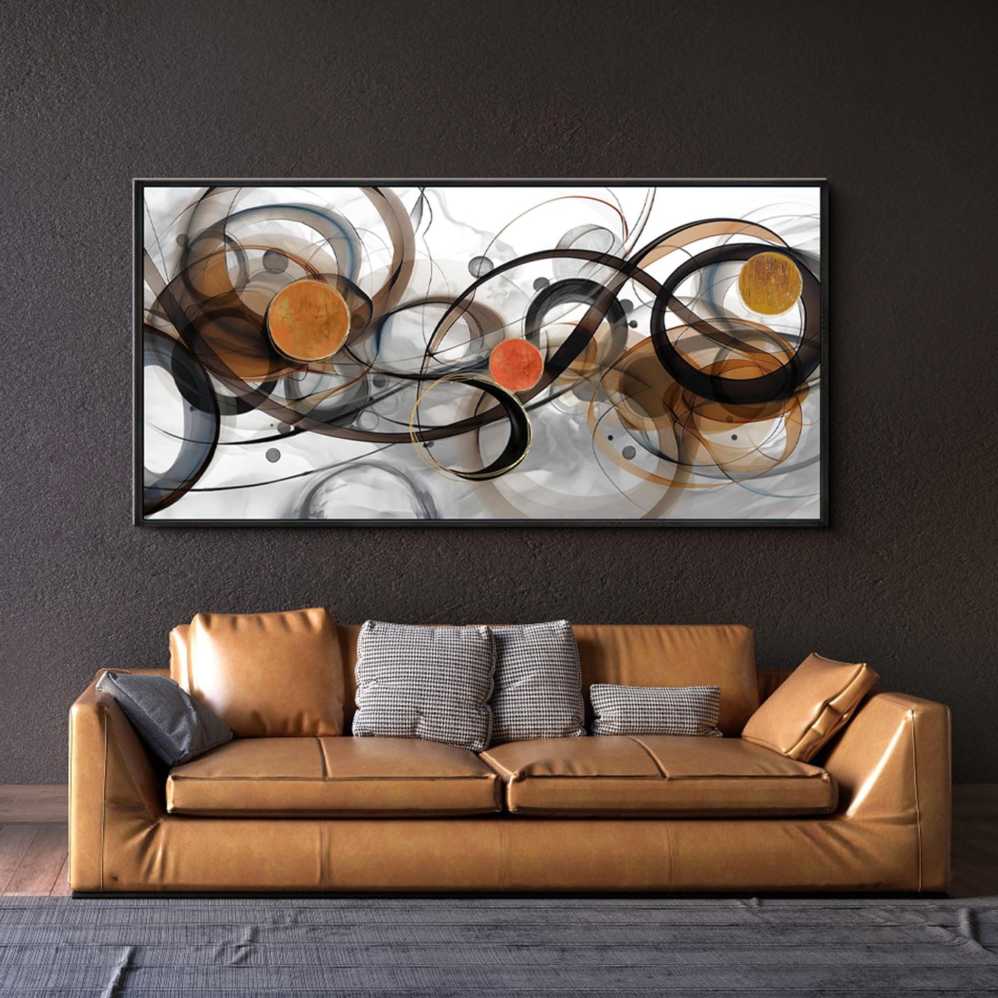 XLSJERST Black and Orange Picture Artwork - Boho Abstract Wall Art for Living Room Office Canvas Pintings Modern Minimalist Frame Wall Art 40x20 Inches
