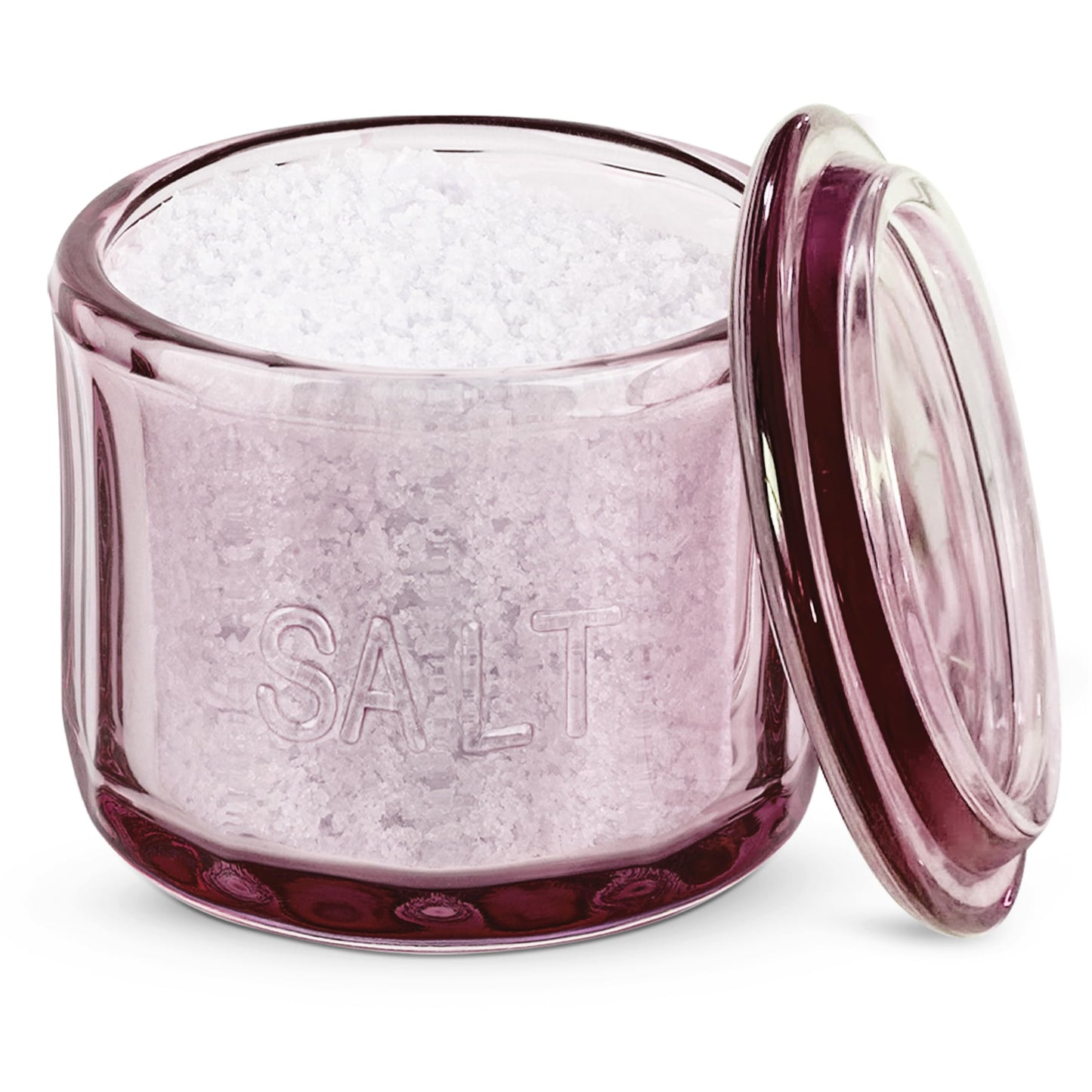 KooK Glass Salt Cellar, with Lid, Embossed Pressed Glass, Clear Storage Container, for Coffee, Sugar, Spices and Candies, Handwash Only, 10 oz, (Pink)