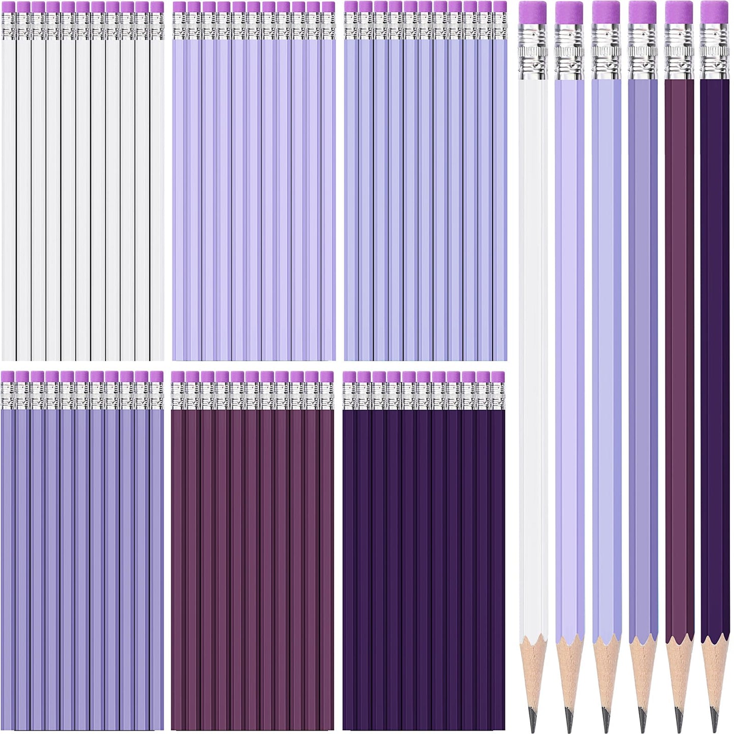 TecUnite 60 Pcs HB Pencils #2 Unsharpened Wood Cased Pencils with Eraser Hexagonal Pencil Cute Graphite No 2 Pen for Adults Gifts Exam School Office Sketching Learning(Purple Series, White)
