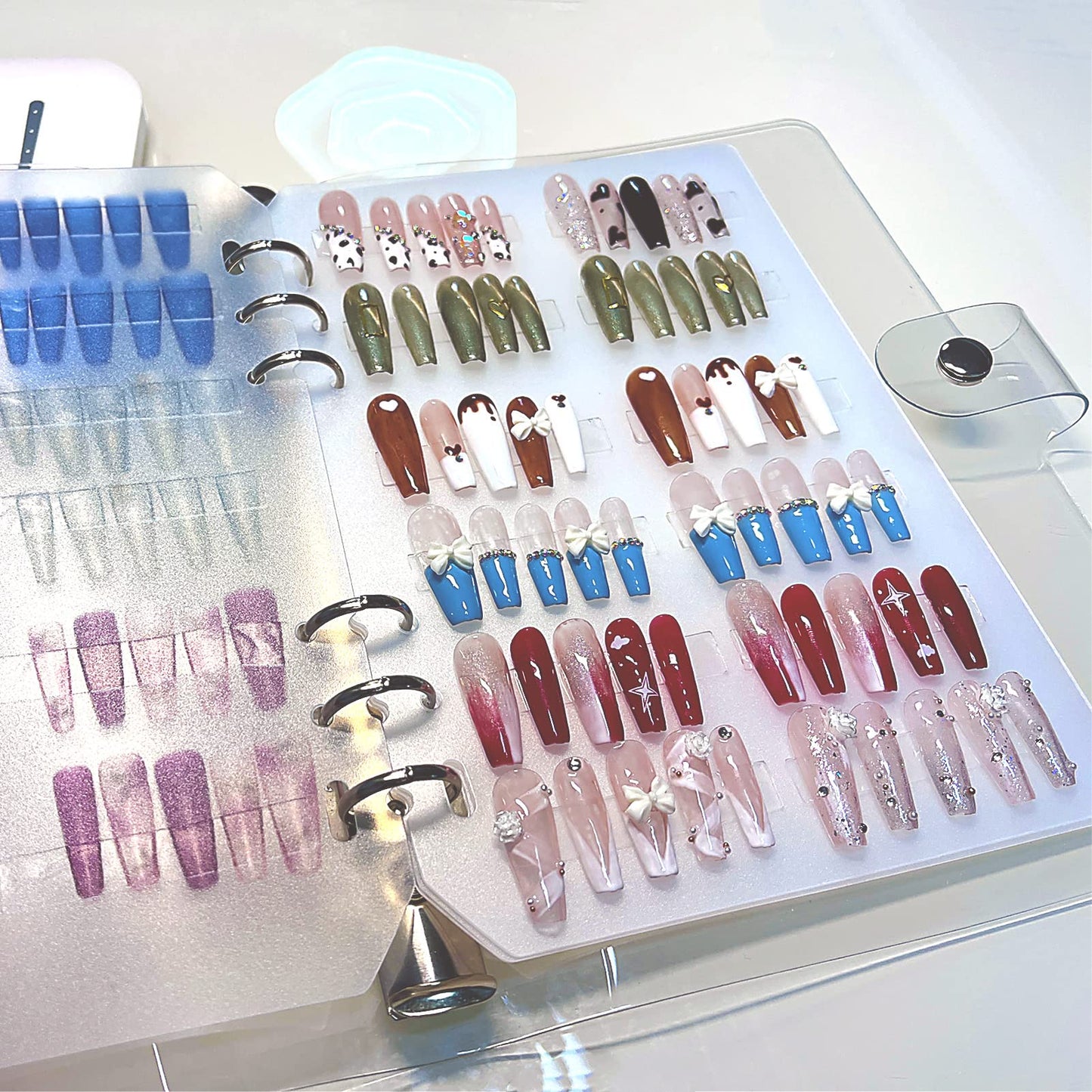 GUXACU Press On Nail Organizer 10 PCS Clear Empty Press On Nail Storage Press On Nail Packaging for Fake Nail Storage Nail Display Book Nail Salon Press On Nail Supplies Organizer with Nail Tape