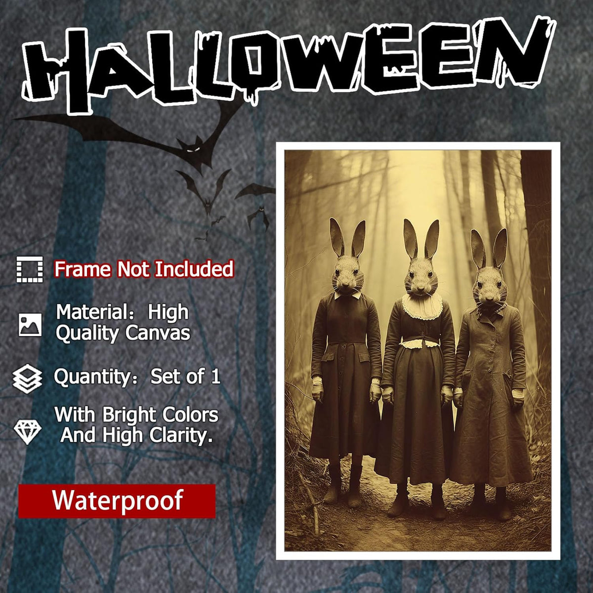 Vintage Halloween Wall Decor Rabbit Cult of the Occult Forest Canvas Wall Art Poster Gothic Dark Academia Decorations Room Creepy Print Spooky Pictures 16X24inch Unframed