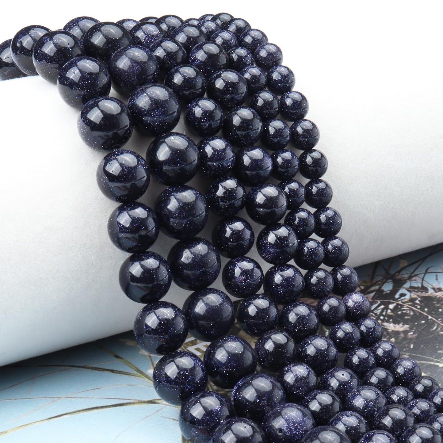 Siomia 60pcs 6mm Natural Blue Sandstone Gemstone Beads Energy Healing Crystal Round Loose Stone Beads for Jewelry Making, DIY Bracelets Necklaces