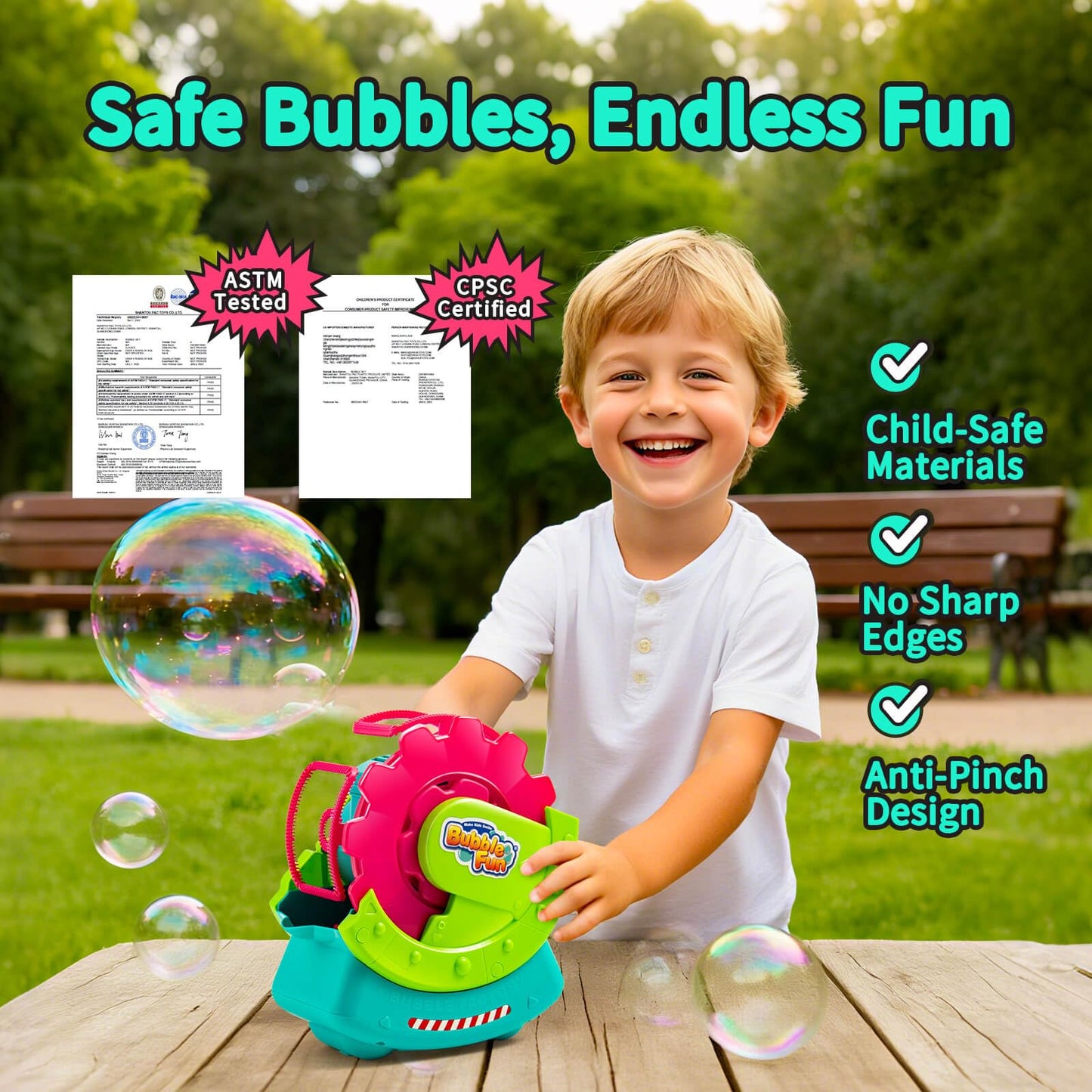 Bubble Machine for Toddlers Kids & Pets, with 8oz Safe Solution, Extra Large & Bubbles in Bubble Maker, Children & Pets Dog Toys Gift, Indoor/Outdoor Birthday Wedding Party Bubble Blower