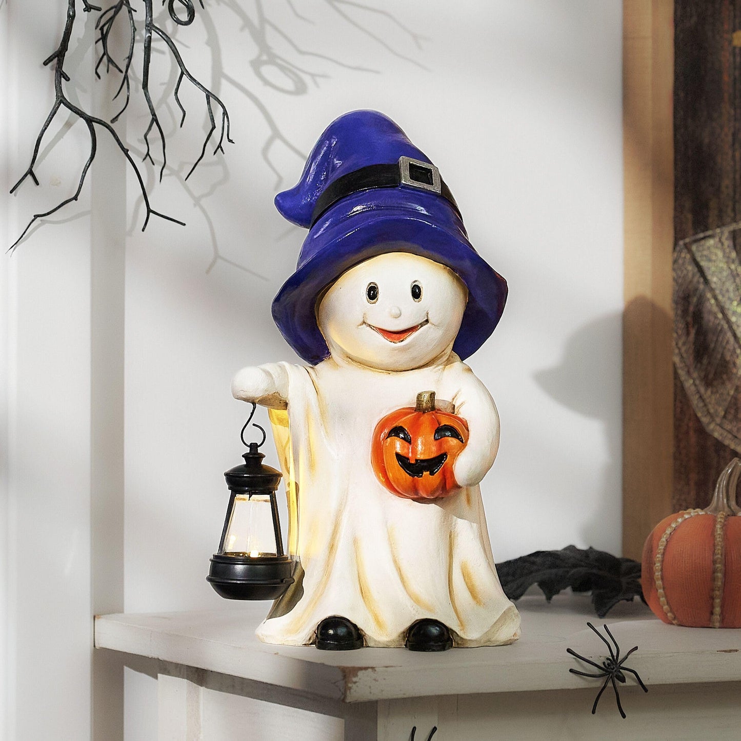 TERESA'S COLLECTIONS Halloween Decorations, Ghost Decor, Large Ghost with Solar Light, 10.6", Waterproof Resin Halloween Decor, Ghost Gifts, Hallowen Gifts, Indoor/Outdoor