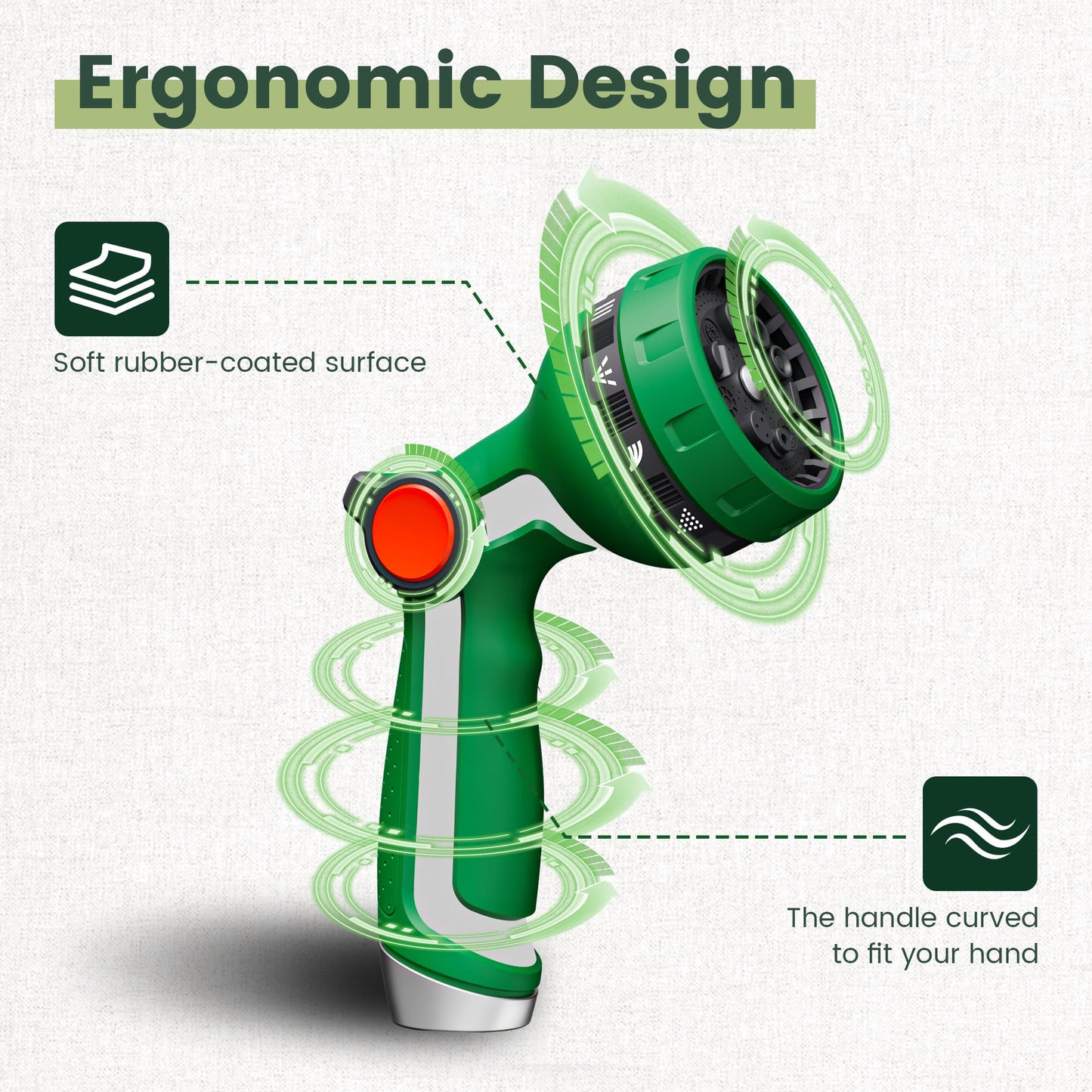 GEWIMI Heavy Duty Metal Garden Hose Nozzle, Thumb Control High Pressure Water Sprayer with 10 Adjustable Patterns, On Off Valve for Watering Plants & Lawns, Car Washing and Pet Showering