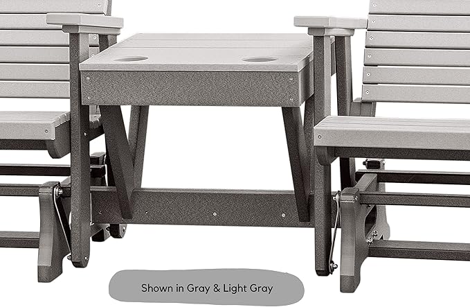 DutchCrafters Modern Horizontal Slat High Back Poly Double Glider Chairs with Center Table Outdoor Patio Furniture (Black & Blue)