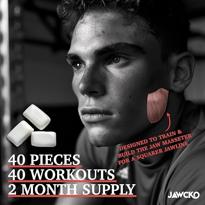 JAWCKO Ultra-tough Jawline Chewing Gum | Get a Stronger, Squarer Jawline | Cinnamon Jaw Training Hard Gum | Chisel, Sculpt, & Tone your Jaw | 15X Hardness | Facial Fitness Mewing Gum | 40 Pieces/Pack