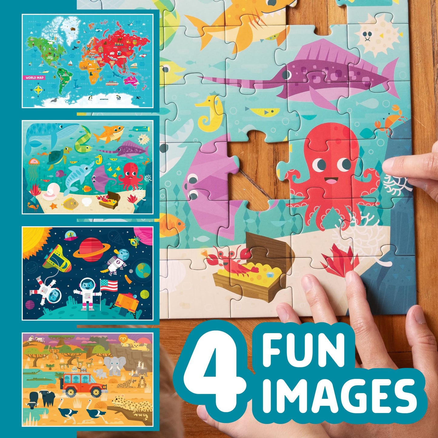 Chuckle & Roar - Space, Ocean, Safari, World Map Puzzles - Engaging and Educational Puzzles for Kids - Larger Pieces Designed for Preschool Hands - 48, 72, 100PC Jigsaw Puzzle Puzzle