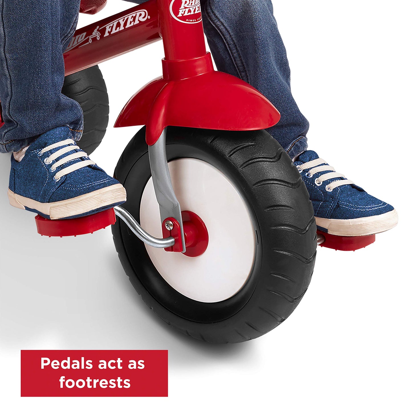 Radio Flyer Deluxe Steer & Stroll Trike, Red, for Kids 2-5, 2-in-1 Parent Steer Tricycle, Removable Push Handle, Adjustable Seat, Steel Frame, Covered Storage Bin, Tricycle for Toddlers and Kids