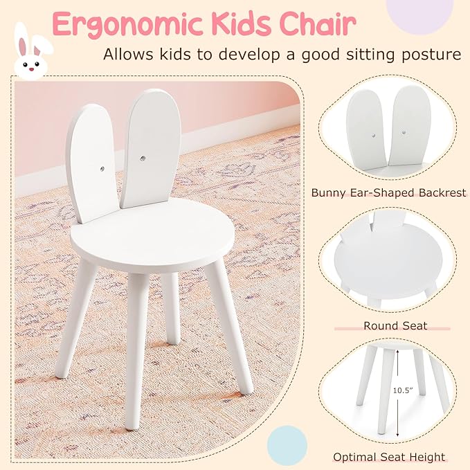 Costzon Kids Vanity, Girls Vanity Set with Mirror and Stool and Lights, Drawers & Storage Compartments, Toddler Makeup Vanity Desk Dressing Table, Wooden Kids Vanity Table and Chair Set (White)