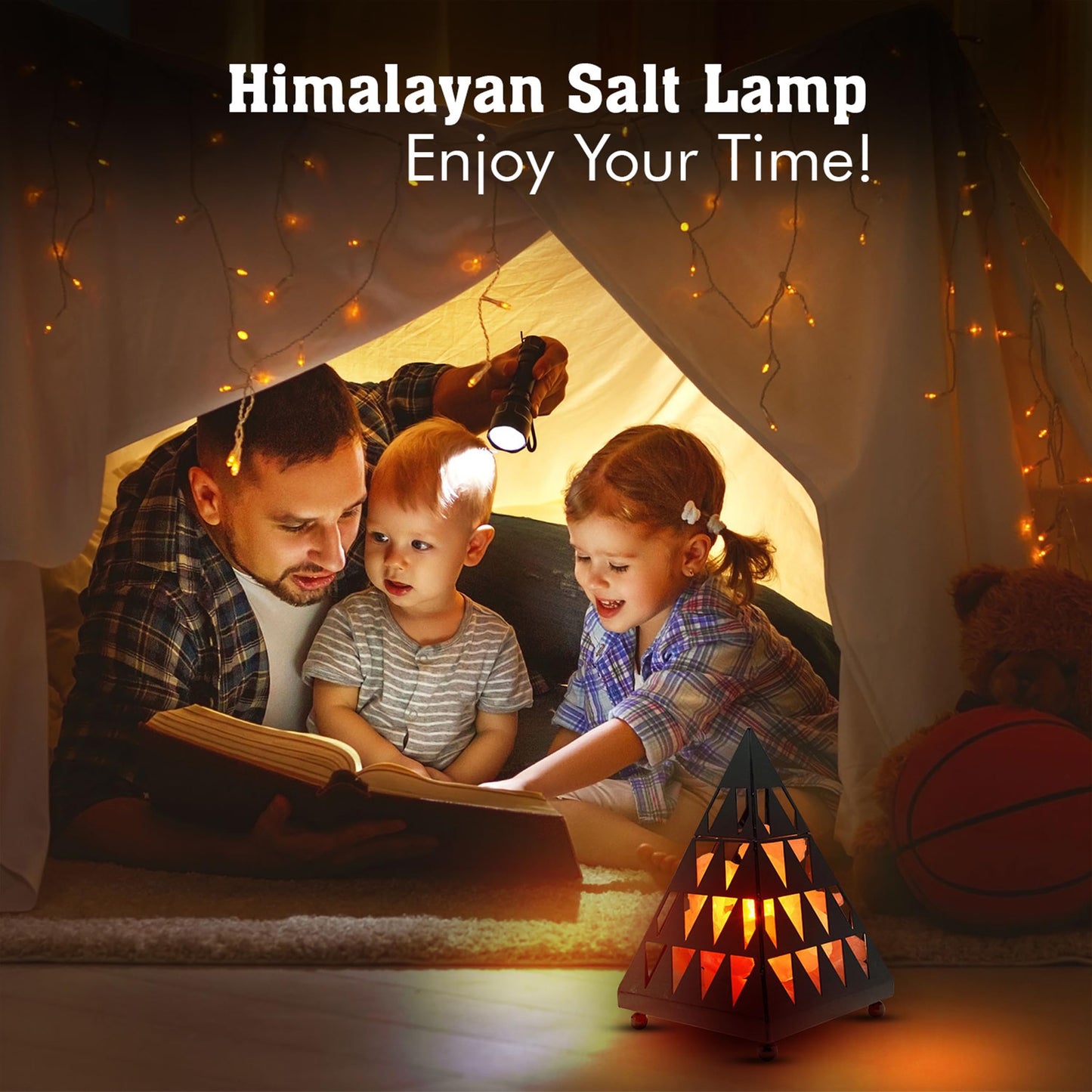 Himalayan Glow Pyramid Style Crystal Salt Lamp with Pink Salt Chunks, ETL Certified, Adjustable Dimmer Switch for Soothing Ambience | Ideal Night Light