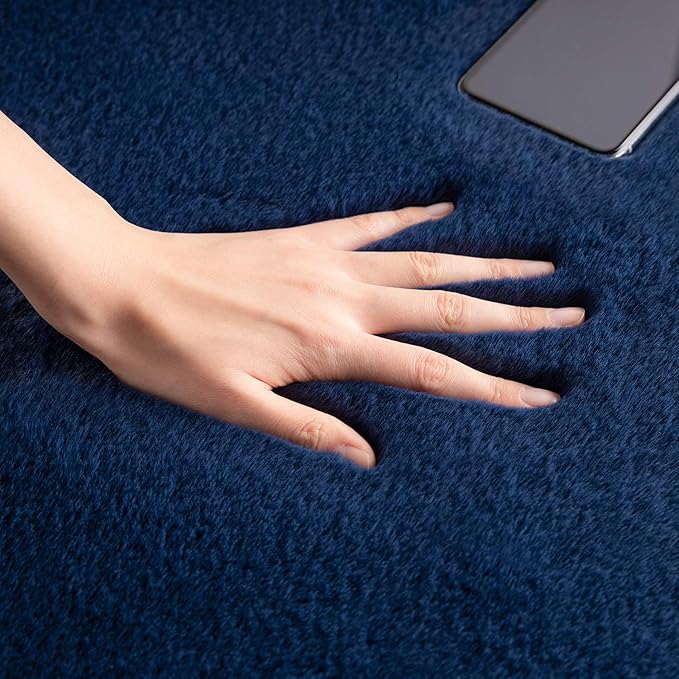 Ashler Faux Fur Rug, Ultra Soft Faux Rabbit Fur, Dark Blue Area Rugs, 5 x 7 Feet Rectangle, Machine Washable Nursery Decor Throw Rugs for Bedroom, Kids Room, Living Room