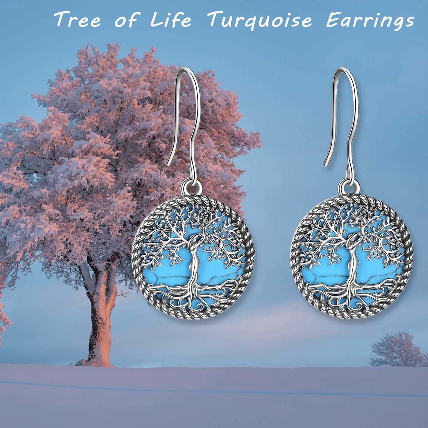ONEFINITY 925 Sterling Silver Turquoise Tree of Life Dangle Drop Earrings Tree of Life Jewelry for Women