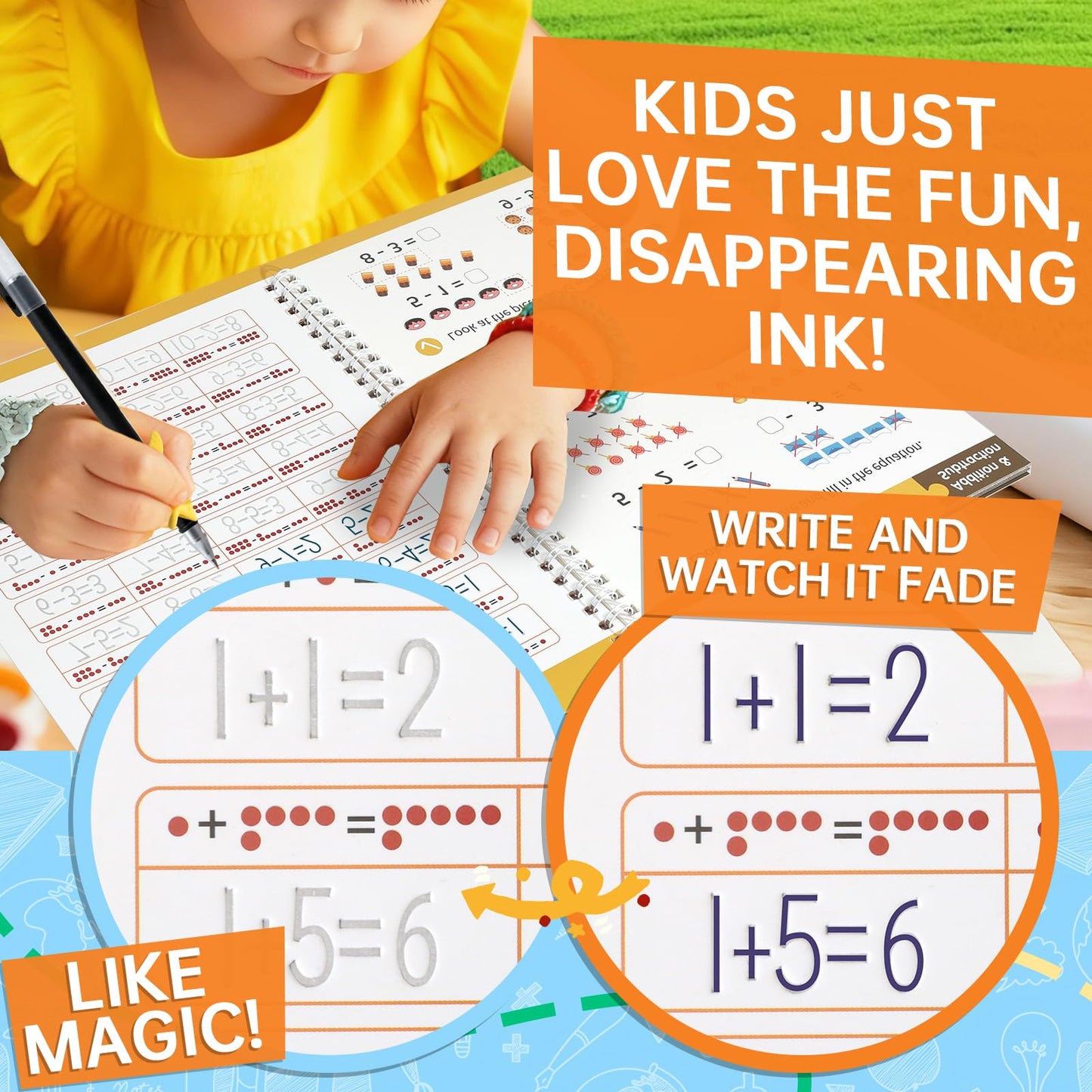 KAK Magic Grooved Writing Practice, grooved Handwriting Practice for Kids 6 Books Ages 3-8, Includes Pen Grips & 10 Refills,Preschool Learning