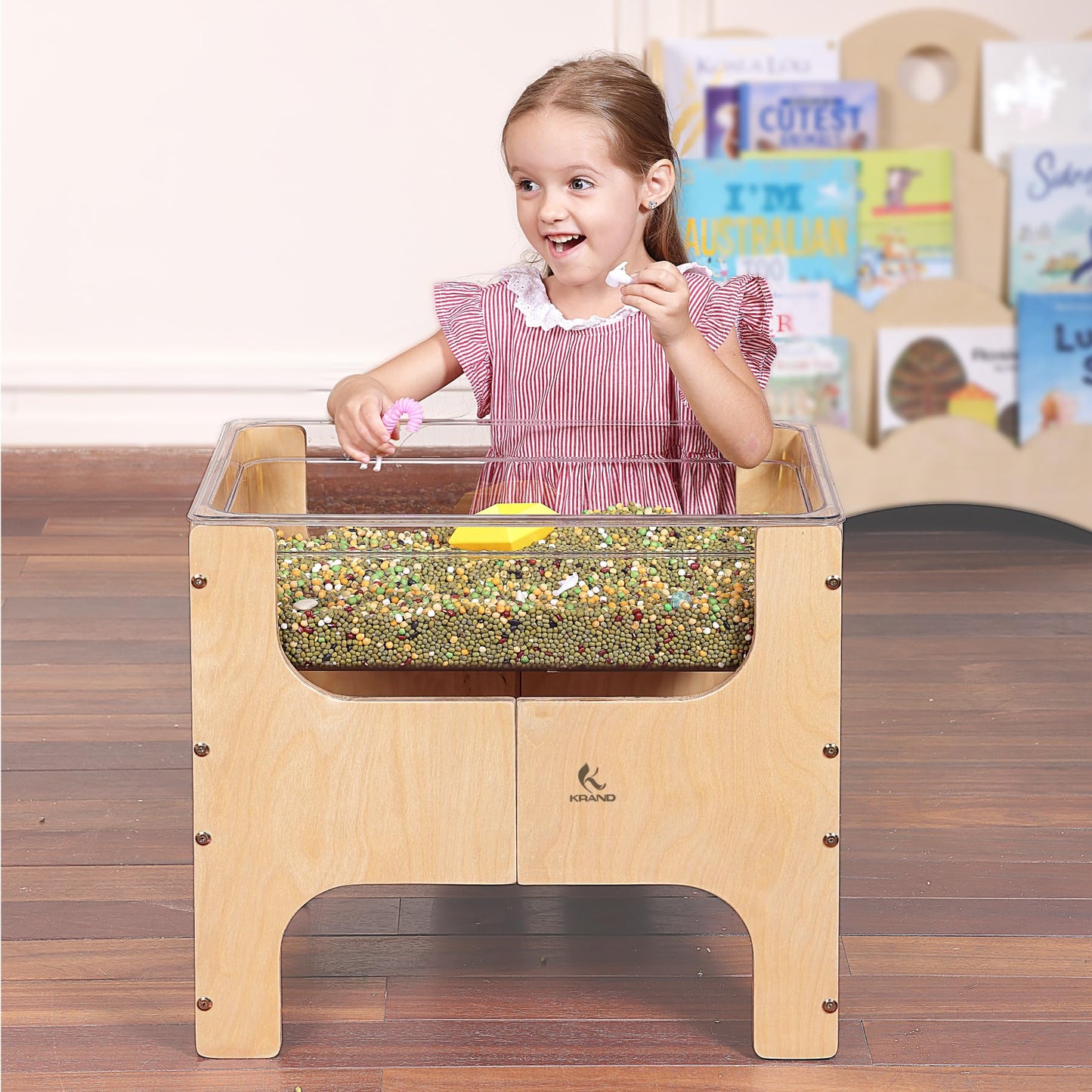 KRAND See-Through Small Water & Sand Sensory Table for Kids w/Transparent Tub for Tactile Play & Learning – Perfect for Home, Classroom & Daycare