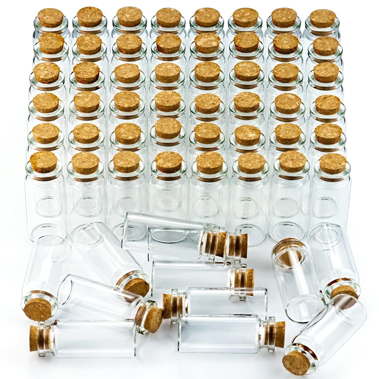 WFPLUS 60 Pcs 10ml Small Glass Bottles with Cork Stopper - DIY Mini Glass Jars, Tiny Clear Vials with Cork for Display Art Crafts Decoration Wedding Party Supplies