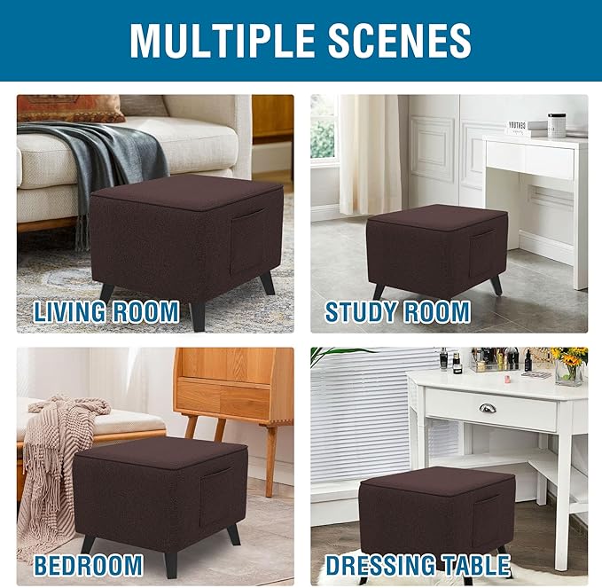 H.VERSAILTEX Thick Durable Linen Look Ottoman Cover Square Fit Length 18"-19" Footrest Folding Storage Stool Furniture Protector Soft Slipcover for Living Room with Elastic Bottom - Heather Chocolate