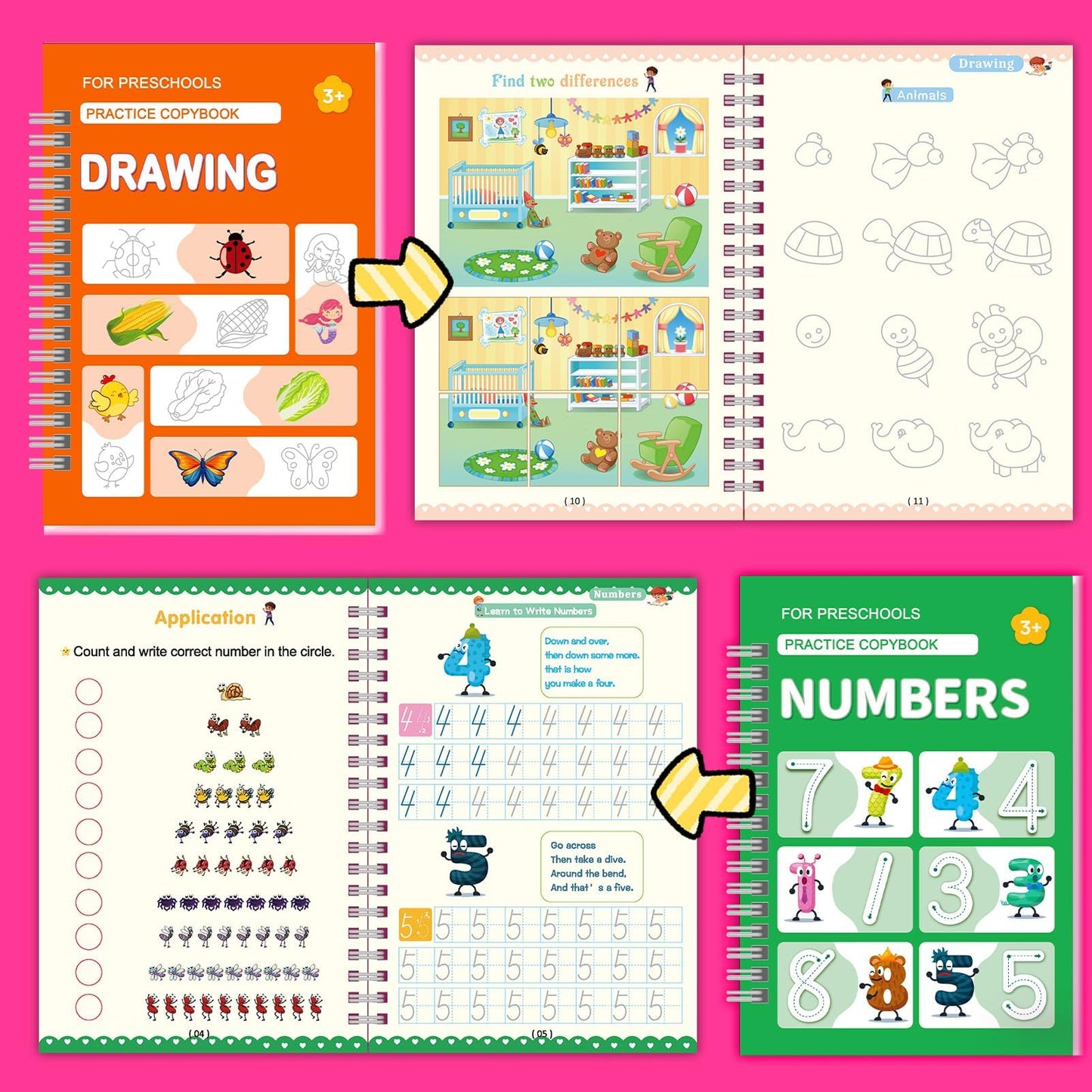 6 Pack Magic Grooved Writing Practice Books for Kids,Reusable Handwriting Practice with Pen,Pencil Grisp,Cute Seal and Learning Schedule ,Pecfect Tracing Copybook for Kindergarten Preschool Age 3-8