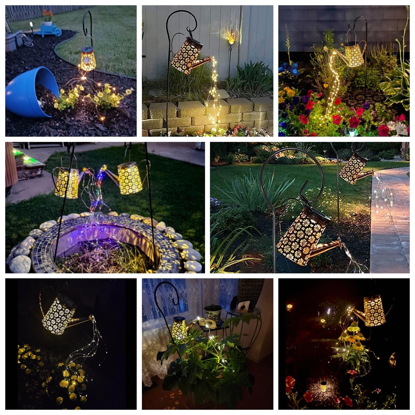 WDLFCGC 2 Pack Solar Watering Can Lights with Shepherd Hook, 8 Multi-Color Changing Modes, IP65 Waterproof, 60pcs String Lights for Outdoor Garden Pathway Lawn Patio Deck Walkway Courtyard