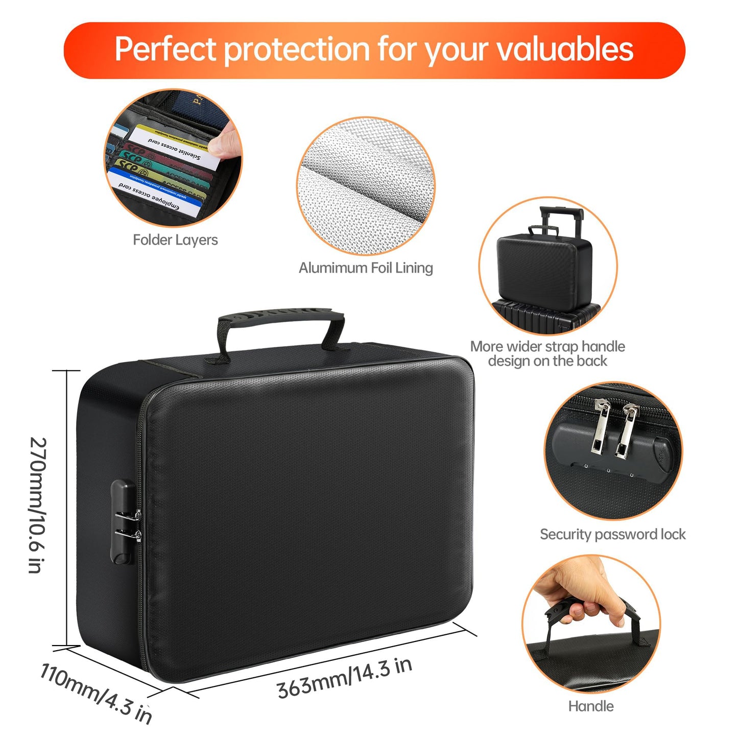 GIANTLUMl Document Bag with Lock,Fireproof 3-Layer File Storage Case with Water-Resistant Zipper,Document Safe Portable Travel Home Organizer Bag for Laptop,Home&Office,Certificates,Gifts for Him