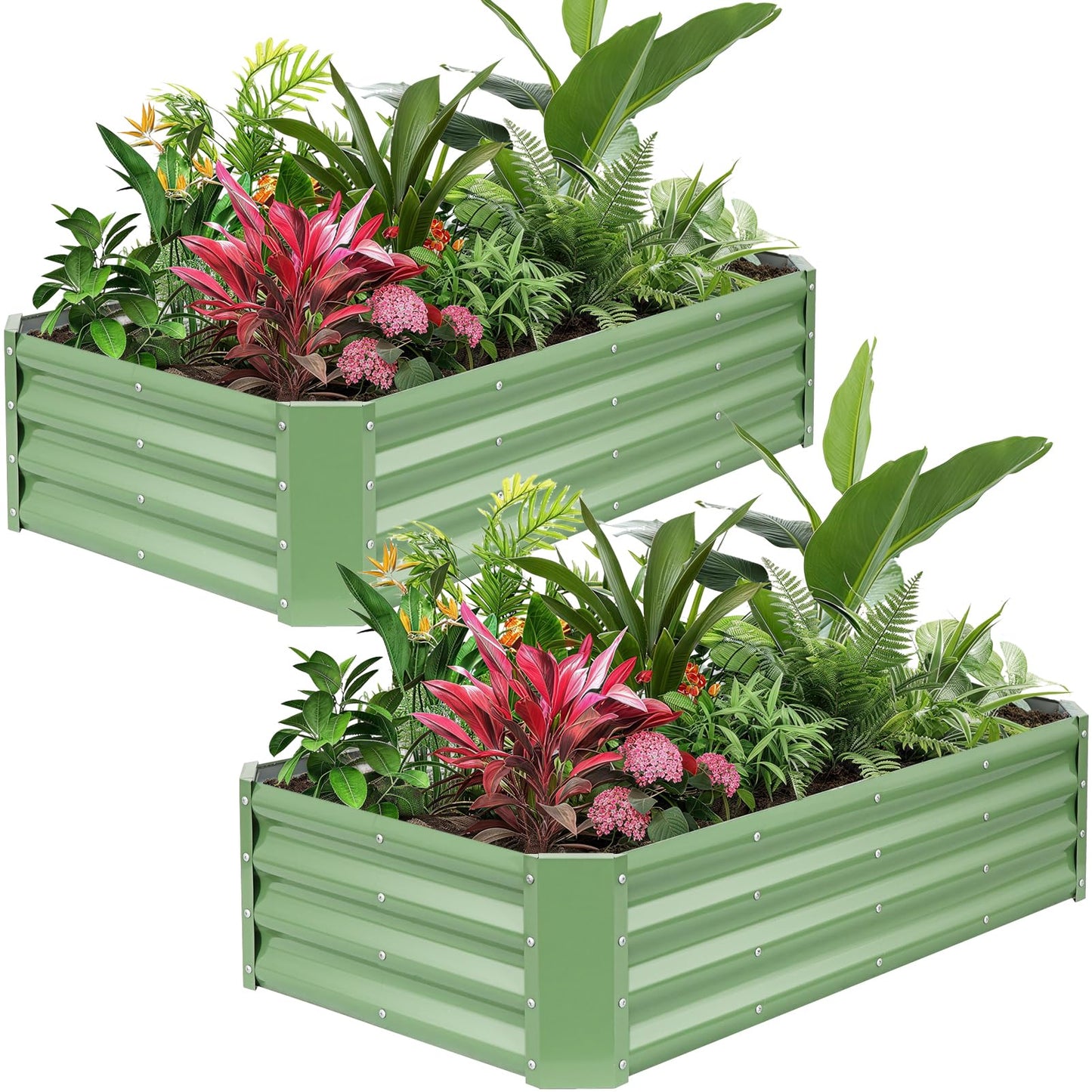 HEALSTOK Galvanized Raised Garden Bed Kits, 2 Pack Metal Planter Box Outdoor, 4x2x1ft Rectangular Steel Planter Bed for Vegetables, Fruits, Flowers, Herbs(Olive Green)