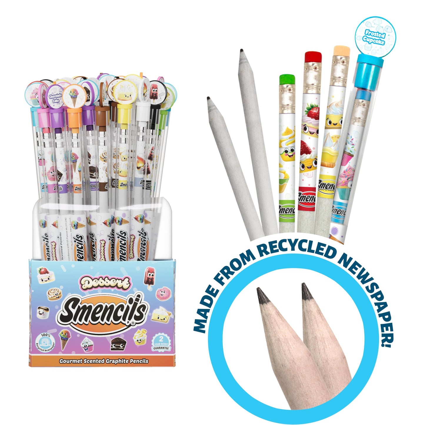 Dessert Smencils Cylinder – HB #2 Scented Pencils, 50 Count, Recycled Newspaper Pencils, Kids School Supplies, Gifts for Kids, Party Favors, Classroom Rewards