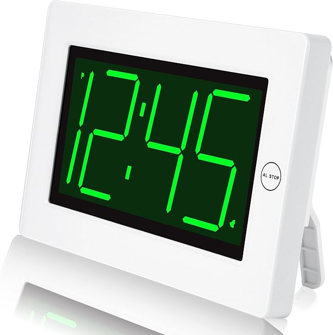 KWANWA Large Digital Alarm Clock, 3" LED Display Battery Operated, Dimmable Auto Night Mode, Easy to Read for Seniors Visually Impaired, Cordless Wall Clock or Table Clock for Bedroom Kitchen RV