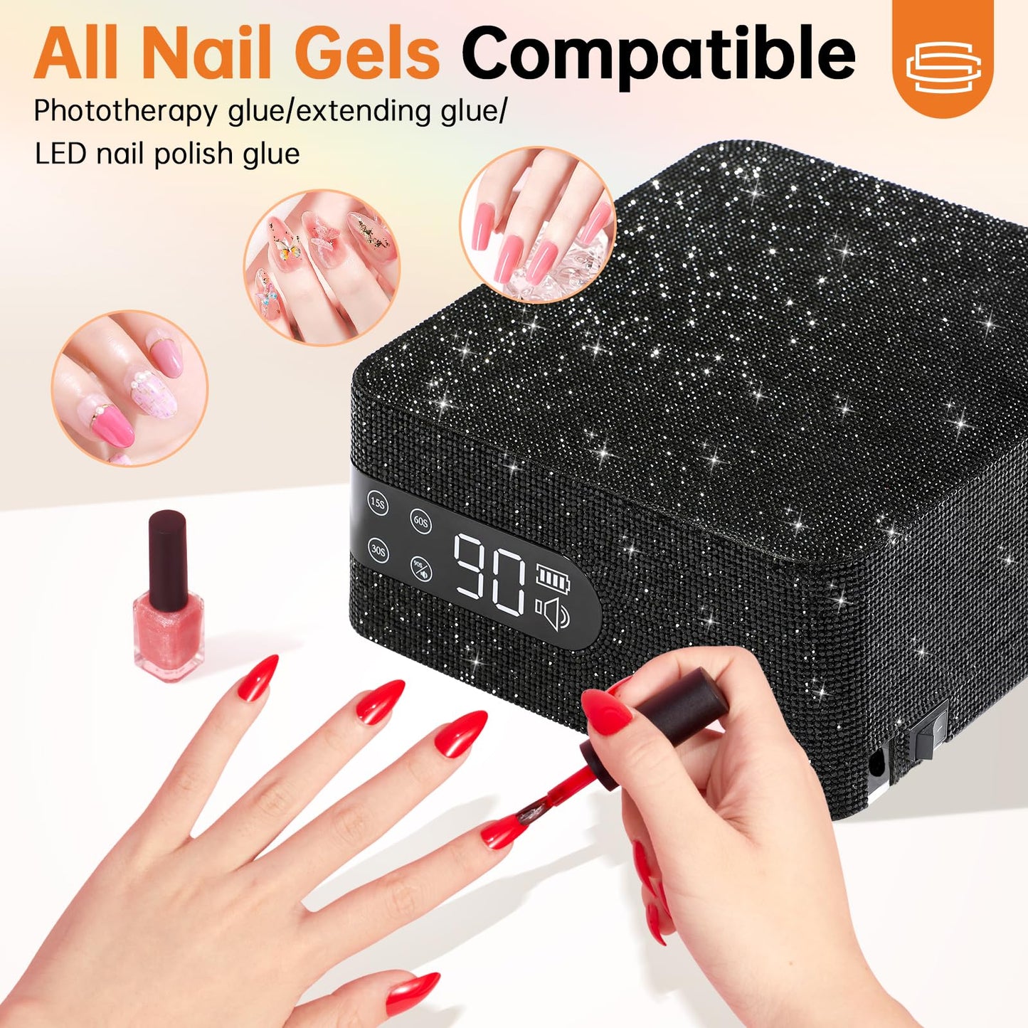 CHRISTINE SHELLY UV Nail Lamp,96W UV Light for Gel Nails, Cordless Nail Light,Rechargeable Nail Dryer, Touch Control & Auto Sensor,Fast Curing Manicure for Salon & Home (Black Diamond)