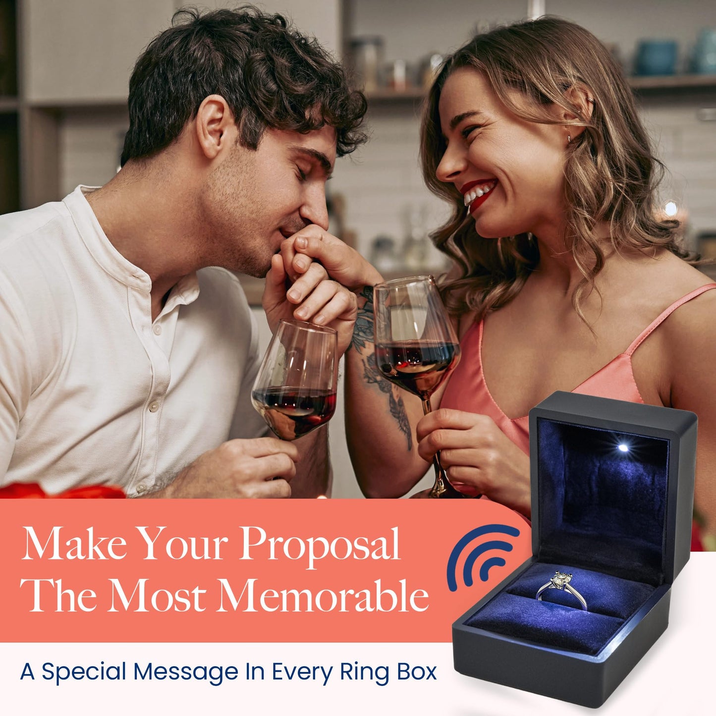 VOICEGIFT Ring Box Recordable Ring Box with LED Light, 60-Second Voice Recorder, Velvet Jewelry Gift Box for Proposal, Engagement, and Keepsake | Midnight Blue