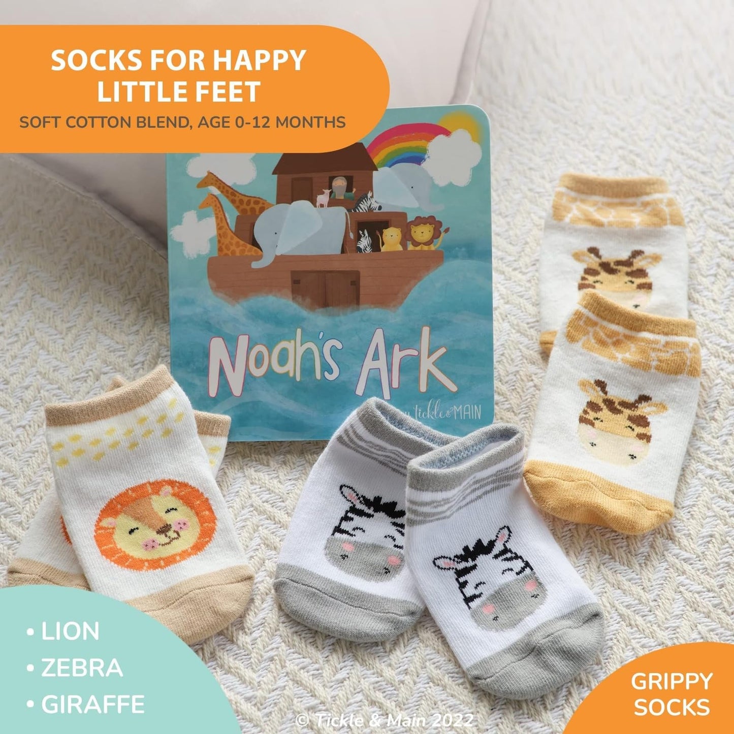 Tickle & Main Noah's Ark Baptism Gifts for Boys Book & Sock Set - 0-12 Months, 4-Piece - Baptism Essentials & Storybook Combo