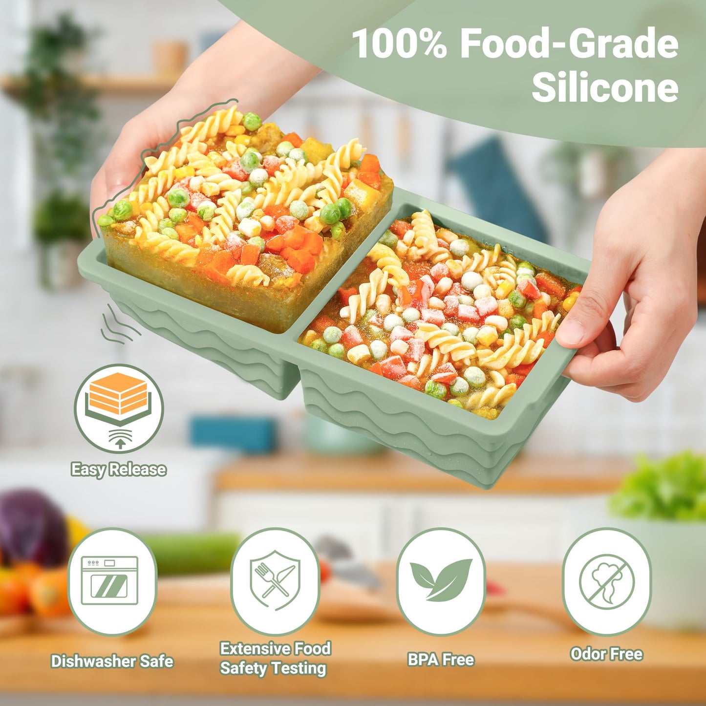 Aopigavi Silicone Freezer Tray with Lid – 2-Cup Soup Freezer Container Molds, Large Ice Cube Trays for Freezing Soup, Sauce & Broth, Meal Prep & Food Storage – Oven & Dishwasher Safe, 2-Pack