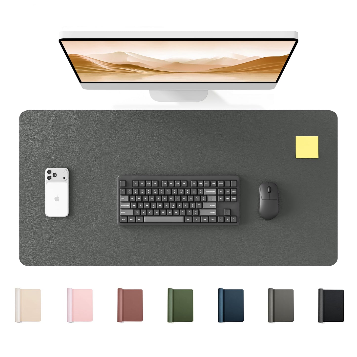 YSAGI Large PU Leather Desk Mat for Keyboard and Mouse - Waterproof Non-Slip Desk Pad Protector for Office, Home, Writing Desk (Dark Grey, 35.4" x 17")