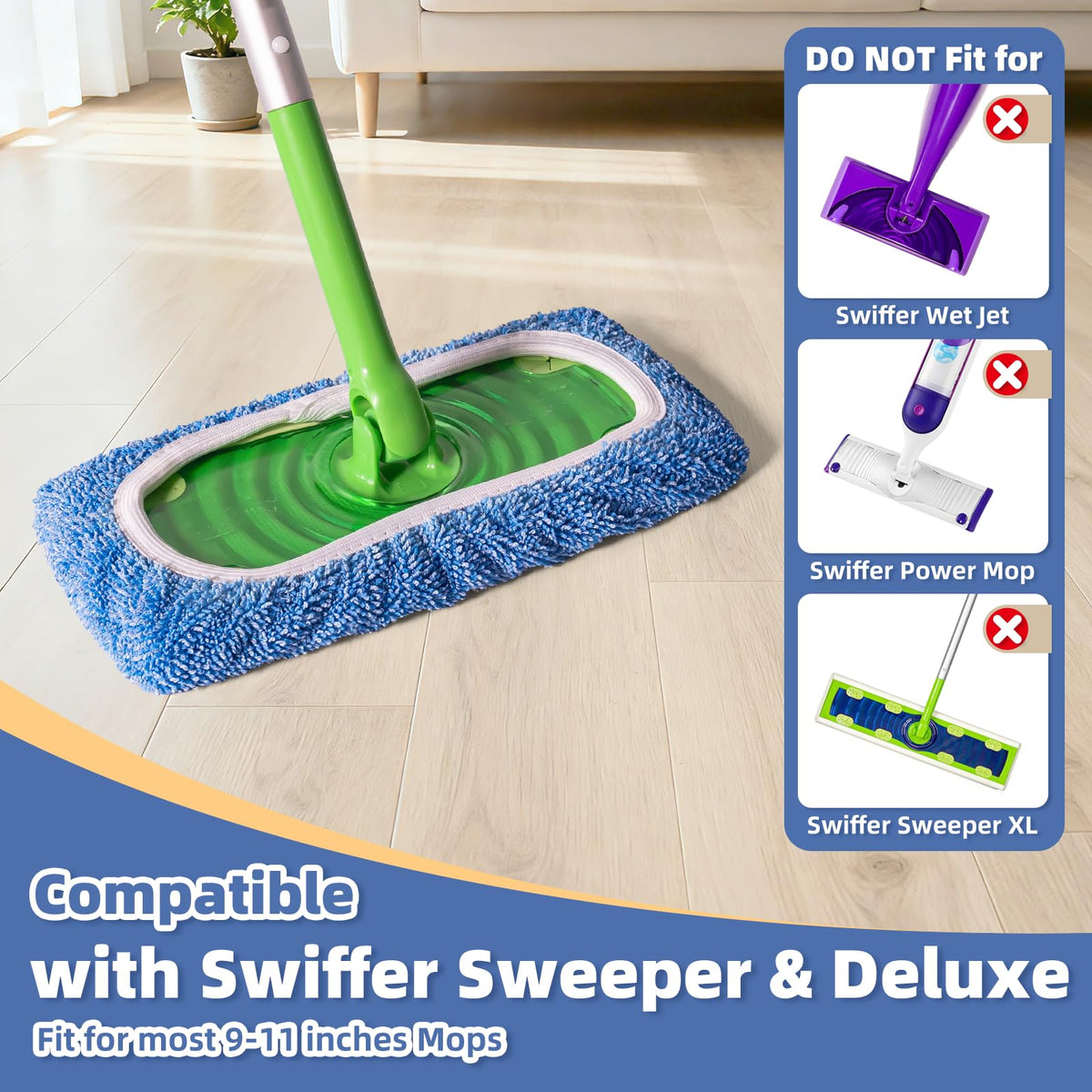 3 Pack Dual Sided Reusable Mop Pads Fit for Swiffer Sweeper (4 Count)