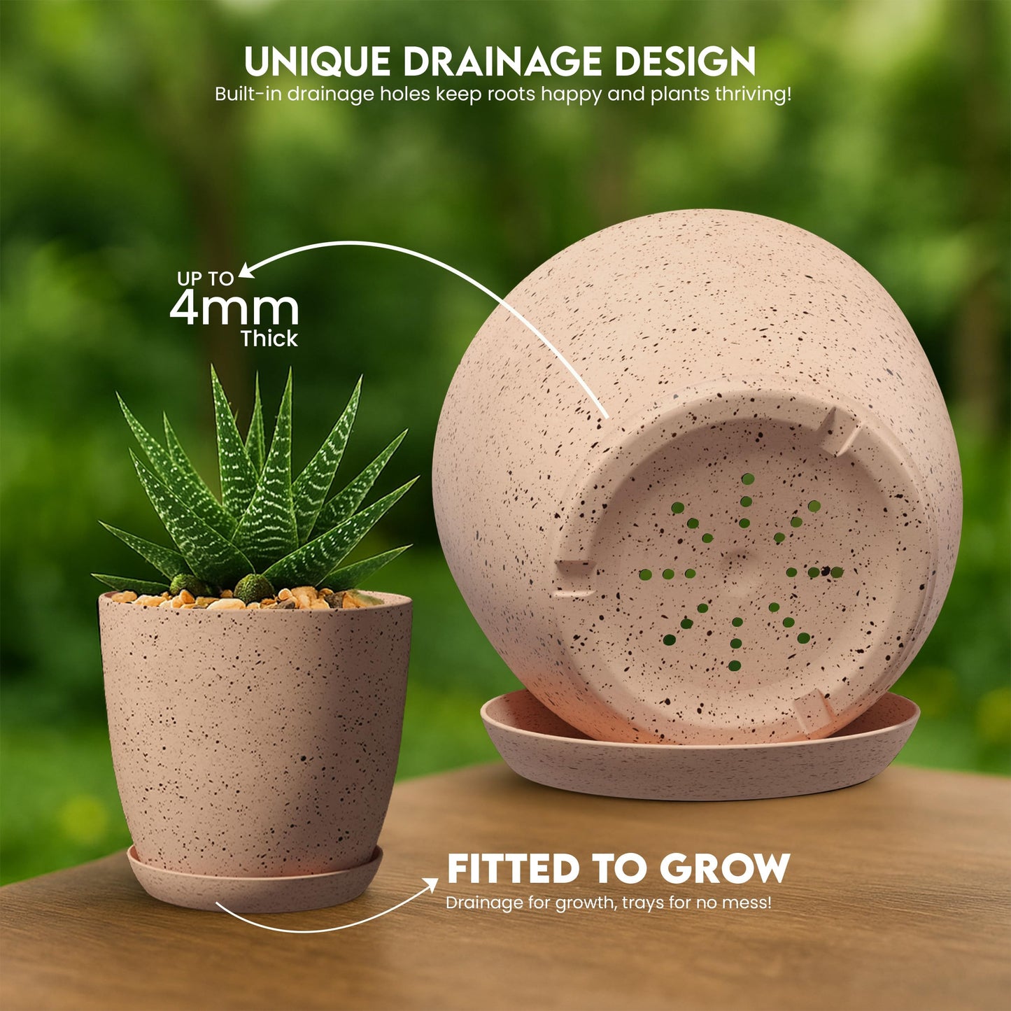 Utopia Home - Spotty Plant Pots Indoor with Drainage - 7/6.6/6/5.3/4.8 Inches Flower Pots - 10 Pack Plastic Planters - Ideal for Stocking Stuffers - (Speckled Peach Pink, Pack of 10)