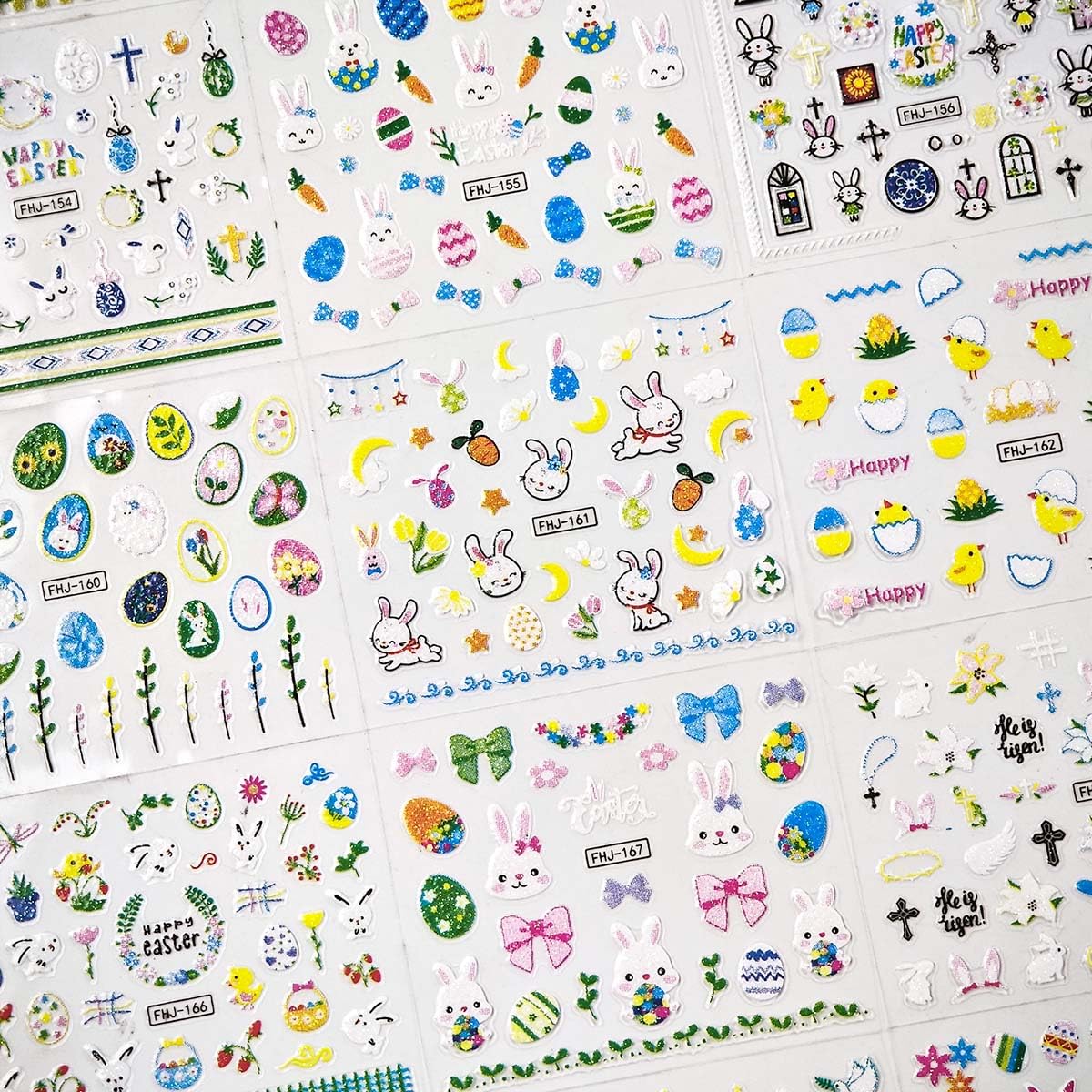 30 Sheets Easter Nail Art Stickers 3D Self-Adhesive Cute Bunny Nail Decals Eggs Flower Design Easter Nail Stickers for Nail Art Women DIY Spring Summer Manicure Decorations Supplies
