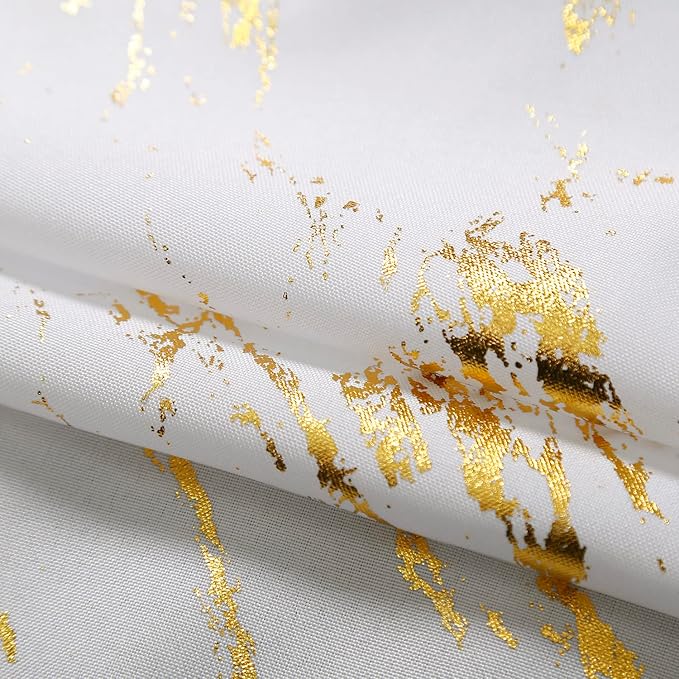 Taisier Home Gold Foil Print Linen Textured Curtains - Geometric Marble Pattern Design for Living Room - Thermal Insulated Window Treatment, 2 Panels, 84" L, Off White and Gold